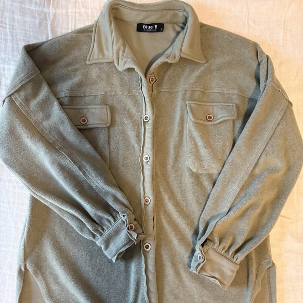 Oversized Sage Fleece Shacket
